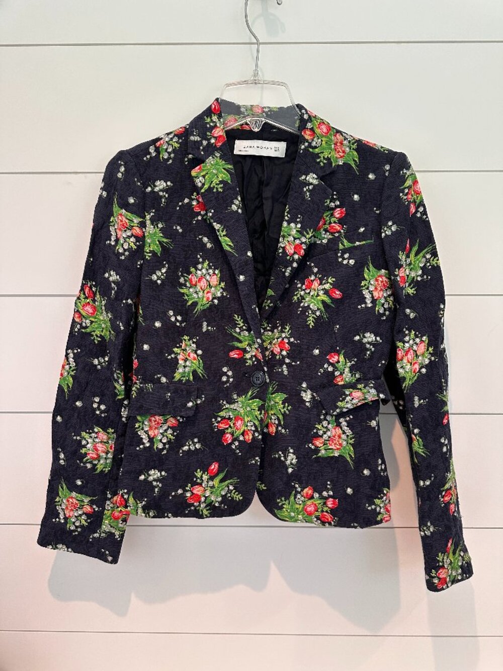 Zara Woman Floral Blazer in Navy - Size M